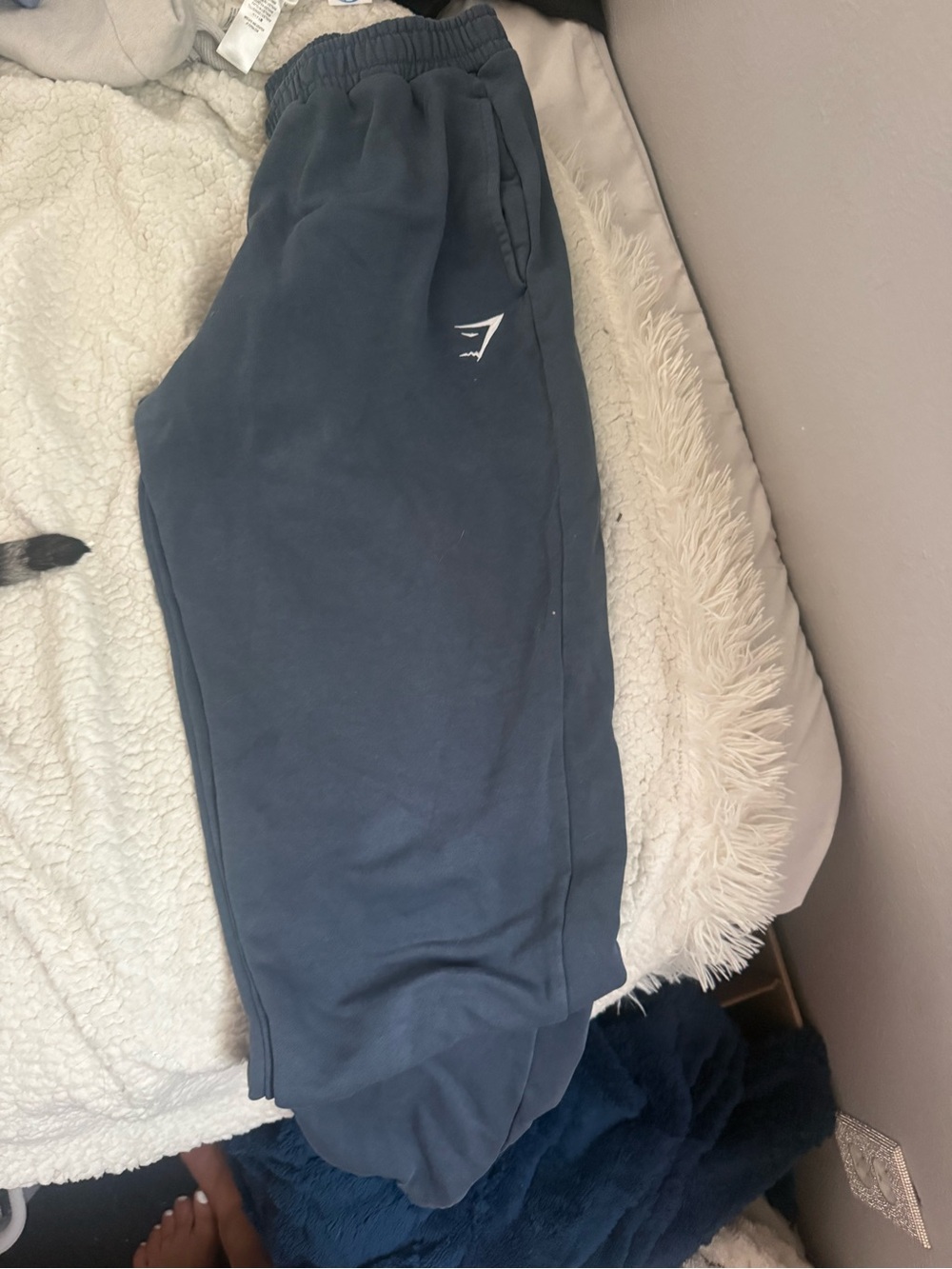 Gymshark Slate Blue Sweatpants with White Logo